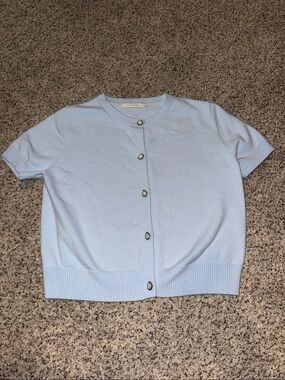 Ellison Pale Blue Short-Sleeve Button Cardigan